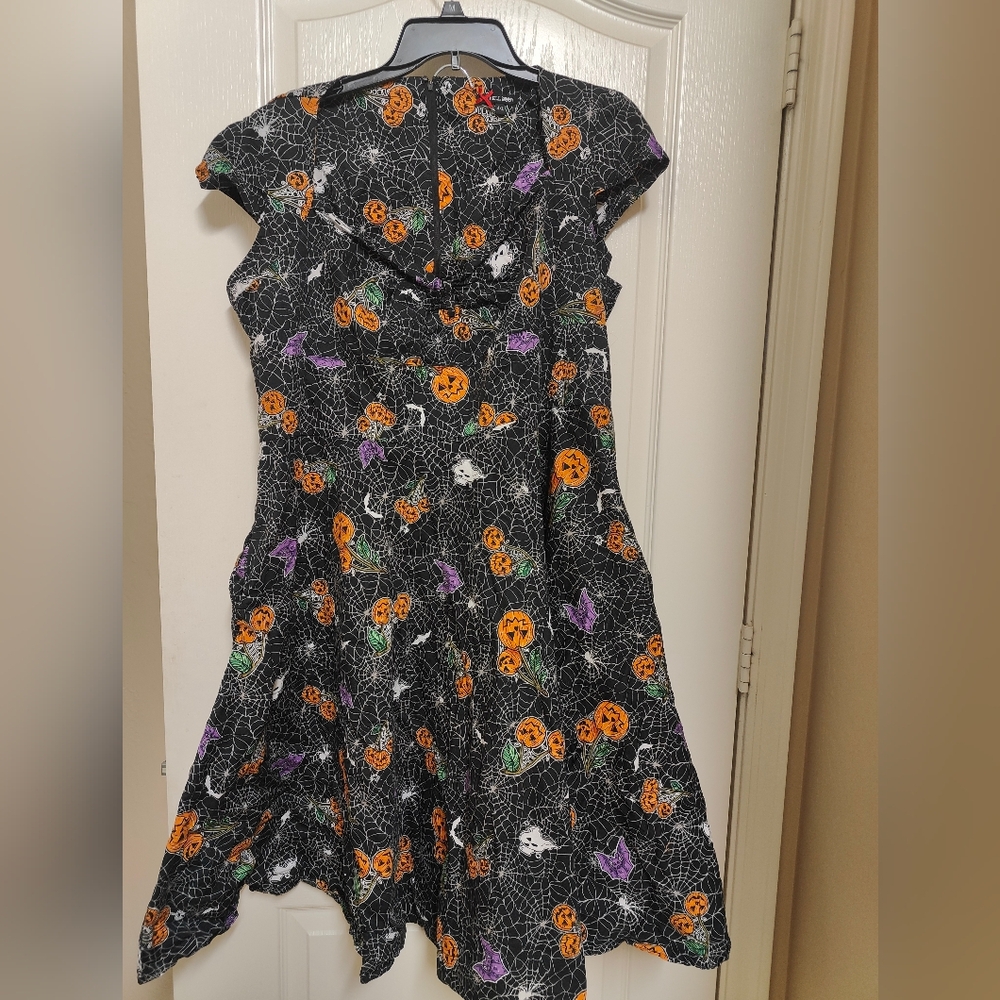 Hell Bunny Plus Size Gothic Black Spiderweb Bats Halloween Harlow 50's Dress